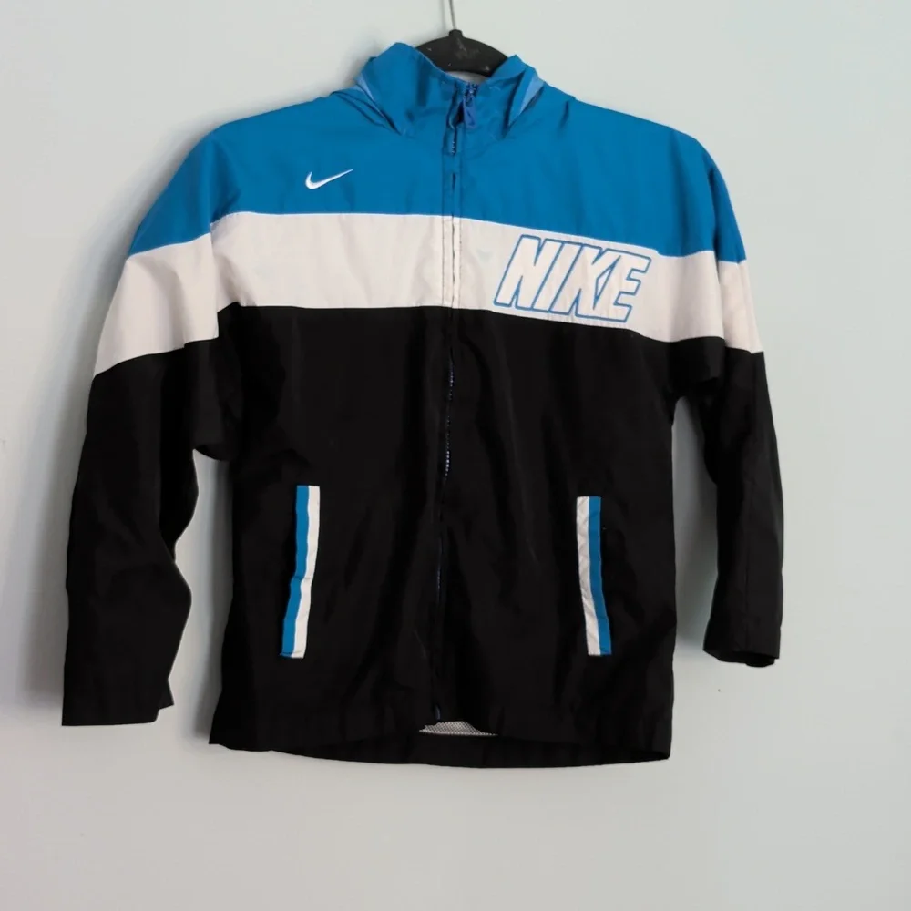 Nike Kids Windbreaker Zipper Jacket Black Blue Gray Size 7
